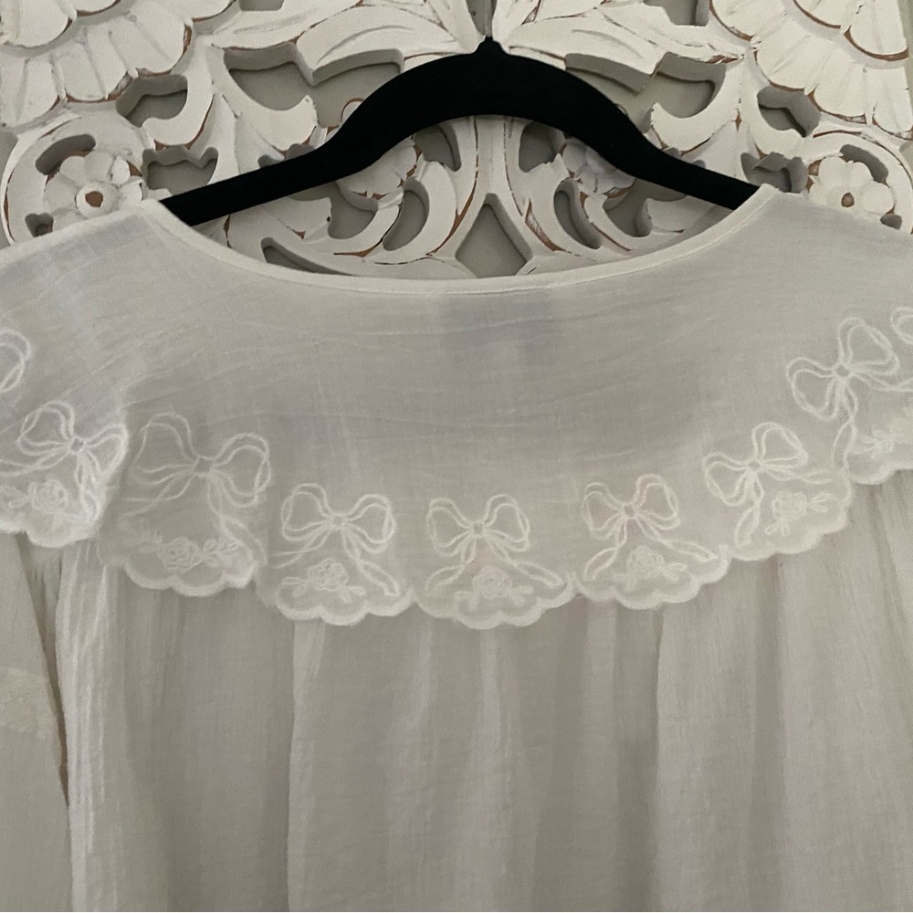 Mable peasant peterpan collar button down bow blouse coquette girly boho - Picture 12 of 13